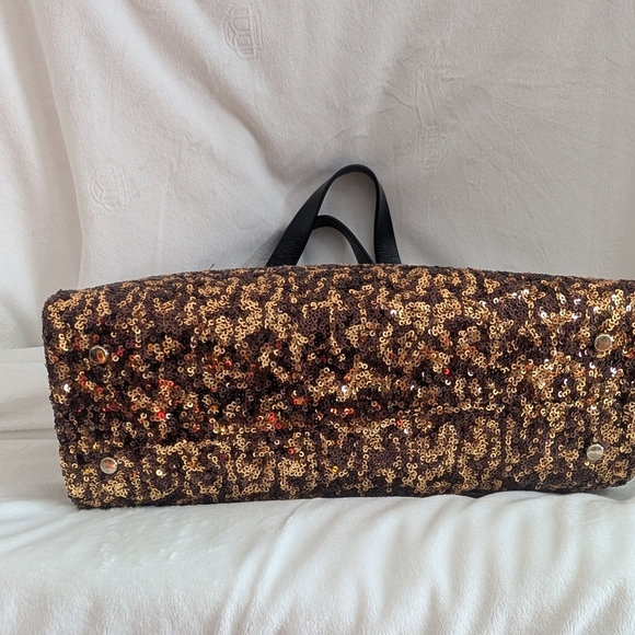 Kate Spade Black and Gold Sequin Shopper Style Tote Bag Leather Handles EUC - Picture 6 of 12